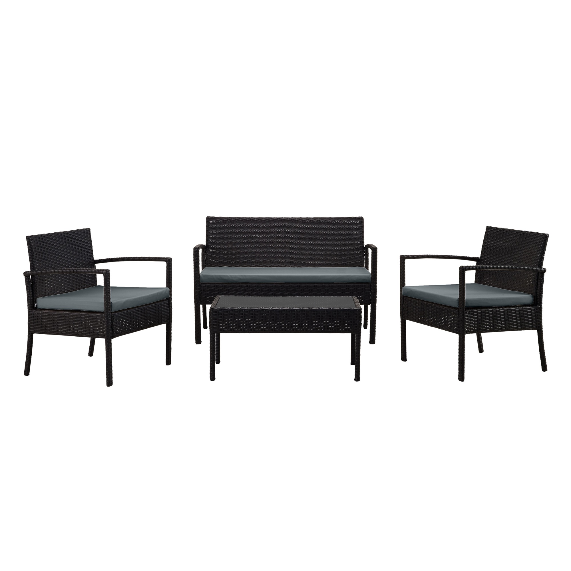 Manhattan Comfort, Noli Steel Rattan 4Pc Patio Conv Set in Grey, Pieces (qty.) 4 Primary Color Gray, Seating Capacity 4 Model# OD-CV007